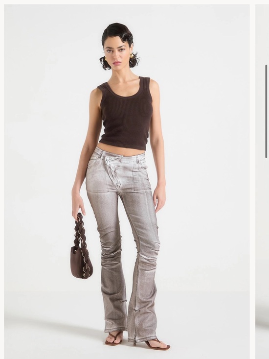 Maniere De Voir Pants - Maniere De Voir Metallic Taupe Flare Trousers